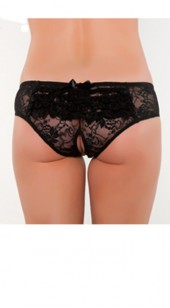Black Lace Mesh Crotchless Briefs.