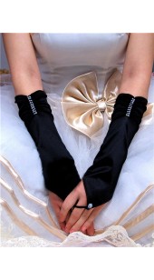 Black Soft Satin Fingerless Long Gloves.