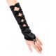 Black Soft Satin Fingerless Long Gloves With Rhinestone Detail.