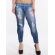 Blue Ripped Denim Print Stretch Leggings In Size Medium or XL.