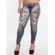 Black and White Slashed Denim Print Stretch Leggings In Size  XL.