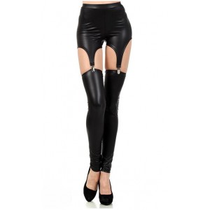 Black Three Pc Stretch Spandex Leggings With Stretch Shorts With Four Garters in One Size.