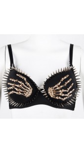 Sexy Black Bra With Skeliton Hand and Spike Detail in Sizes Medium, Large and XL.