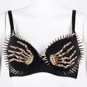 Sexy Black Bra With Skeleton Hand and Spike Detail in Sizes Small ,Medium and Large.