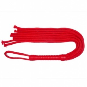 Red Cord Whip With Leather Handle.
