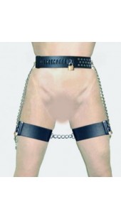 Soft Black Leather Waist and Leg Restrains With Pad Locks.