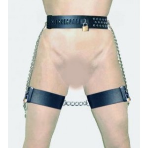 Soft Black Leather Waist and Leg Restrains With Pad Locks.
