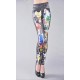 Black and Splash Of Colour Denim Print Stretch Leggings In Size Medium or XL.