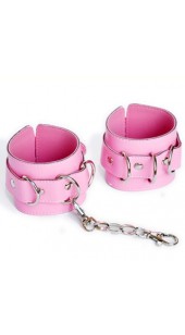 Pink Leather Ankle Restrains With Removable Linking Chain.