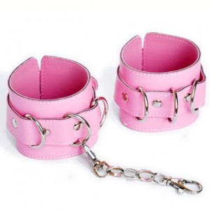 Pink Leather Ankle Restrains With Removable Linking Chain.