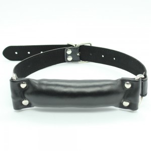 Pink or Black Soft Leather Mouth Gag With Adjustable Head Strap. 