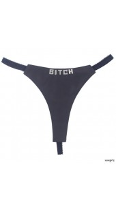 Black Leather Thongs With Chrome Raised Lettering