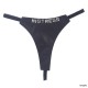 Black Leather Thongs With Chrome Raised Lettering