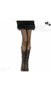 Black Fashionable Diamond Lattice Pantyhose. 