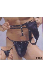 Black Pvc Thong With Stud and Chain Detail 