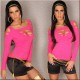 Stretch Long Sleeve Top With Front Slash Cuts in Pink or Black.