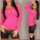 Stretch Long Sleeve Top With Front Slash Cuts in Pink or Black.