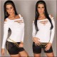 Stretch Long Sleeve Top With Front Slash Cuts in Pink or Black.