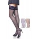 Thigh High Fashion Stockings In Black With Silicone Lace Top and Pattern Leg Detail.