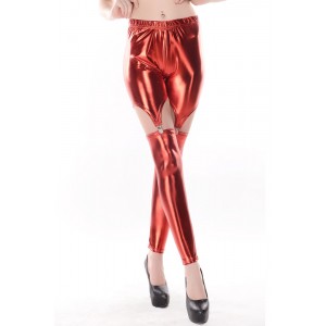 Red Three Pc Stretch Spandex Leggings With Stretch Shorts With Four Garters in One Size.