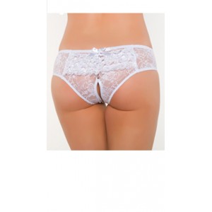 White Lace Mesh Crotchless Briefs in Sizes Medium to 3XL