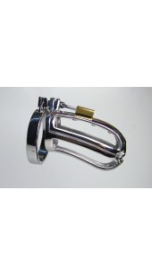 Stainless Steel Chastity Device With Scrotum Lock and Ribbed Cage.