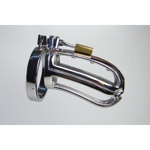 Stainless Steel Chastity Device With Scrotum Lock and Ribbed Cage.