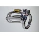 Stainless Steel Chastity Device With Scrotum Lock and Ribbed Cage.