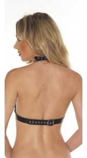 Soft leather Open Cup Bra With Front Linking Chain.