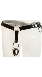 Black Leather Waist Belt With Scrotum Ring and and Penis Strap.