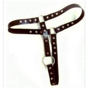 Black Leather Belt With Steel Penis Ring.