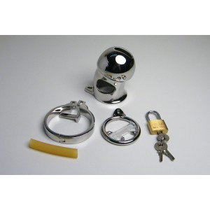 Steel Chastity Device With Scrotum Lock and Spike Ring.